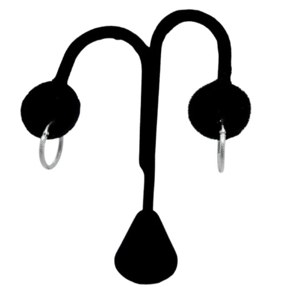 SOLID 14K WHITE GOLD TEXTURED SMALL HOOP PIERCED EARRINGS~1.29 GRAMS - Picture 6 of 8